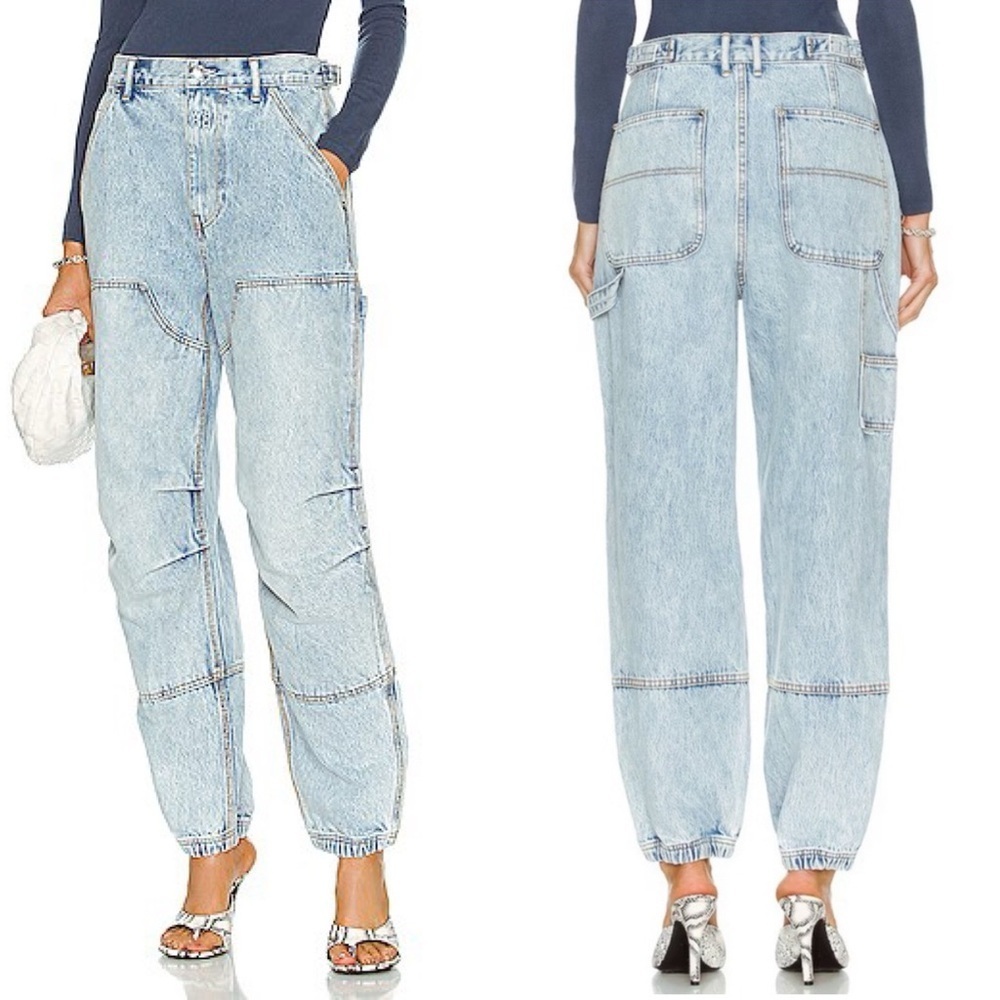 ALEXANDER WANG Denim Double Front Carpenter Wide Leg Jeans Pebble Bleach Sz 27